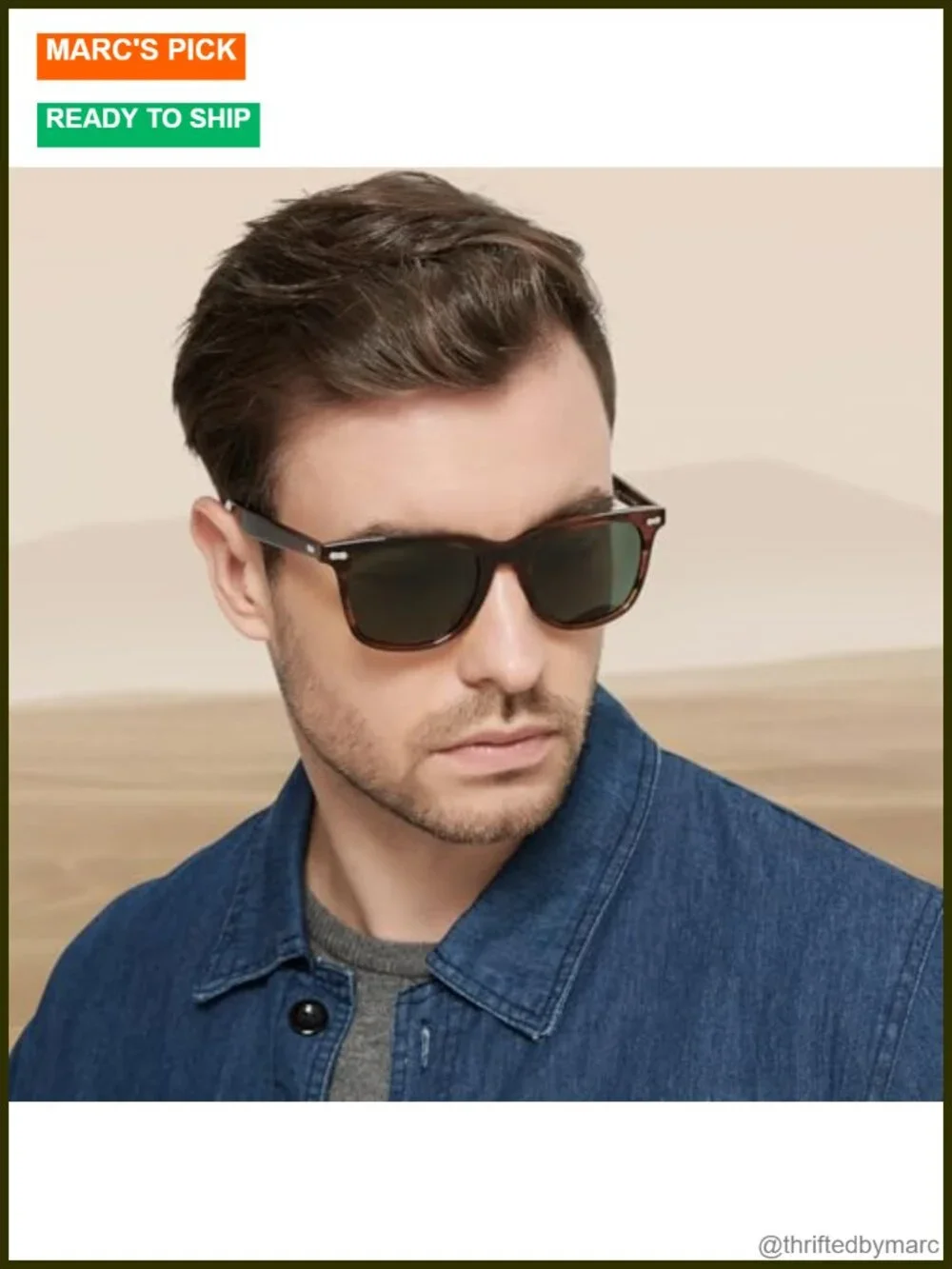 Men's Polarized Square Sunglasses UV400 Acetate Frame